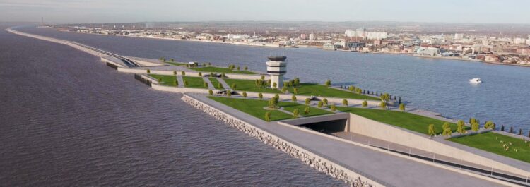 A free-flowing route – effectively an A63 bypass - would run along a causeway and through a tunnel to take traffic from the city docks (image courtesy LagoonHull)