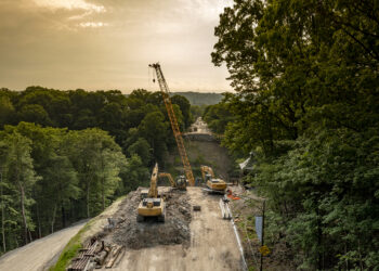 Preparation work was carried out initially for the West Approach at the Fern Hollow bridge (Image courtesy of HDR Inc)