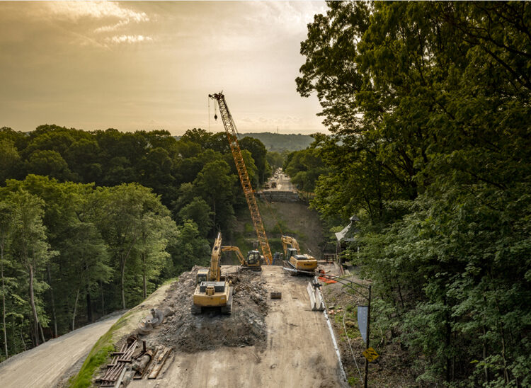 Preparation work was carried out initially for the West Approach at the Fern Hollow bridge (Image courtesy of HDR Inc)