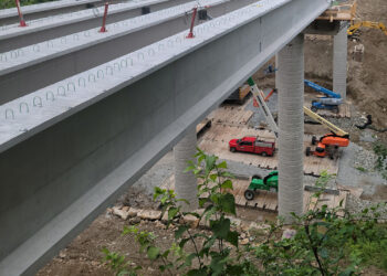 Beams were placed on the Fern Hollow bridge replacement project in early August 2022