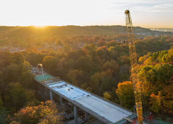 Concrete deck work continued on the east side (Span 3) of the Fern Hollow bridge replacement project in October 2022 (5-6 images courtesy of Swank Construction Company)