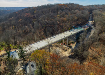 The concrete deck of the Fern Hollow bridge was finished in early November 2022 (image courtesy of Swank Construction Company)