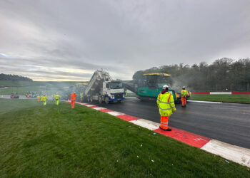 Aggregate Industries’ supplied more than 5,000 tonnes of its high-grip SuperPrixmat Ultra asphalt, designed exclusively for motor racing circuits (image courtesy Aggregate Industries)