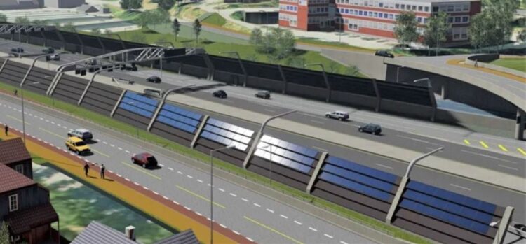 Noise barriers on the western approach to the Høvik Tunnel – under construction and just outside Oslo - will have solar panels mounted on them (image courtesy Aas-Jakobsen AS/Statens vegvesen)