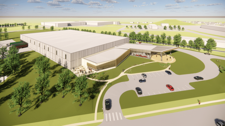An artist's impression of the planned 10,700m2 battery and charging technology manufacturing facility