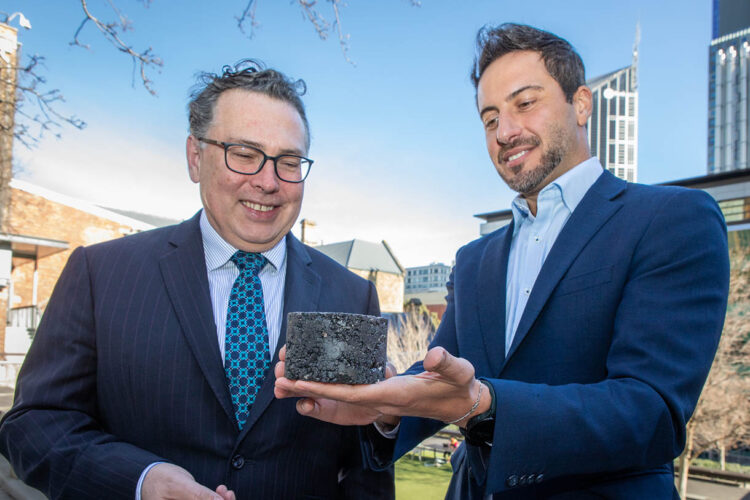 Geoff Allan (left), chief executive of Austroads, and Filippo Giustozzi, project lead and associate professor in the RMIT School of Engineering (image courtesy RMIT)