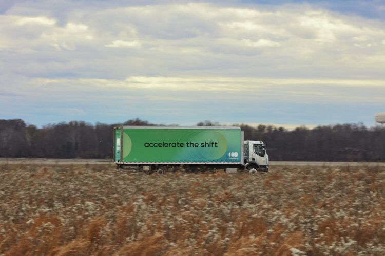 An Accelera electric truck in the English countryside (image courtesy Accelera/Cummins)