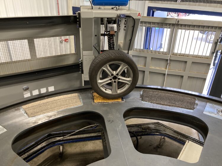 The tester at WJ’s depot in Stoke-on-Trent has four tyres to mimic the loads of standard passenger vehicles as well as heavy goods vehicles, HGVs (image courtesy of WJ)