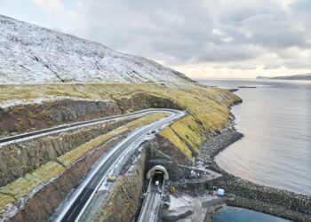 The Sandoy Tunnel crosses the Skopunarfjørður – the strait between Sandoy and Streymoy islands – connecting the port of Gamlarætt on Streymoy to Traðardalur in central Sandoy, south of Streymoy Island (image couirtesy NCC)