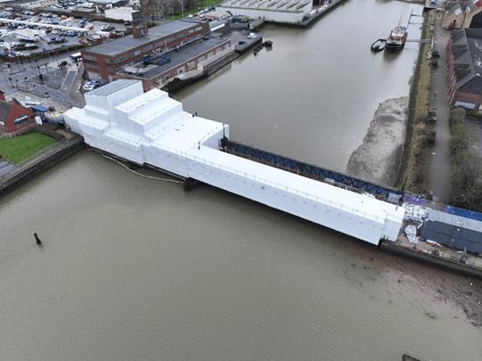 Corporation Road Bridge is a relatively rare Scherzer rolling lift bascule bridge (image courtesy Grimsby City)