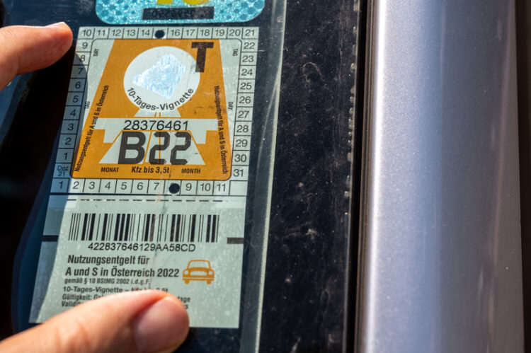 Austria’s vignette - the toll sticker to be affixed to the windscreen of the car in order to travel on the motorway (image © Massimo Parisi/Dreamstime)