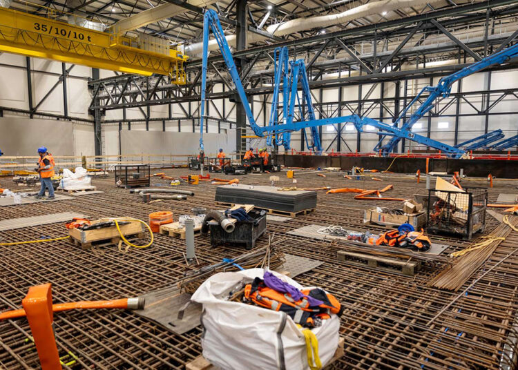 Setting up for work on steel reinforcement for what will be a concrete element, or tunnel section (image courtesy Femern A/S)