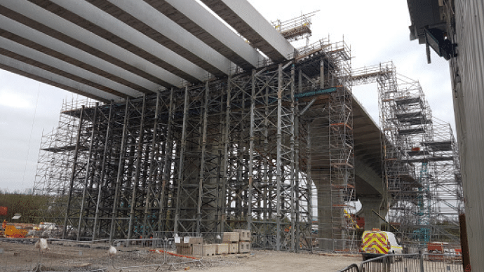 Mat 125 is one of Maybe Hire's high-load propping systems, with a capacity of 1,550kN per column and is ideal for projects such as bridge support and back propping (image courtesy Maybe Hire)
