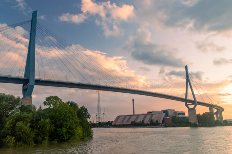 The reinforced concrete and prestressed concrete structure and steel cable-stayed Köhlbrand Bridge bridge was opened in 1974 (image © Robert309/Dreamstime)