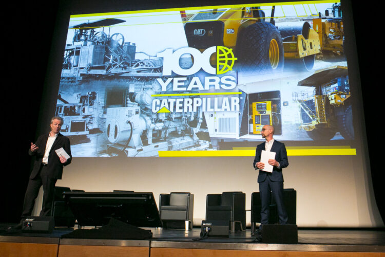 Caterpillar senior executives Tony Fassino (right) and Herwig Peschl during the Caterpillar press forum at bauma