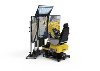 Komatsu’s sophisticated demolition simulator allows operator training in a safe environment