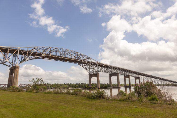 The 2km-long Calcasieu River Bridge, opened in 1952, is an arched cantilever, rivet-connected Warren through truss for the main span located on Interstate 10 between Lake Charles and Westlake (image © Typhoonski/Dreamstime)