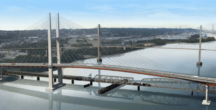 Crews are working on bridge finishes, including fencing, utilities, barriers and expansion joint installation, which will be followed by asphalt paving later this summer (image courtesy Transportation Investment Corporation/Partnerships British Columbia)