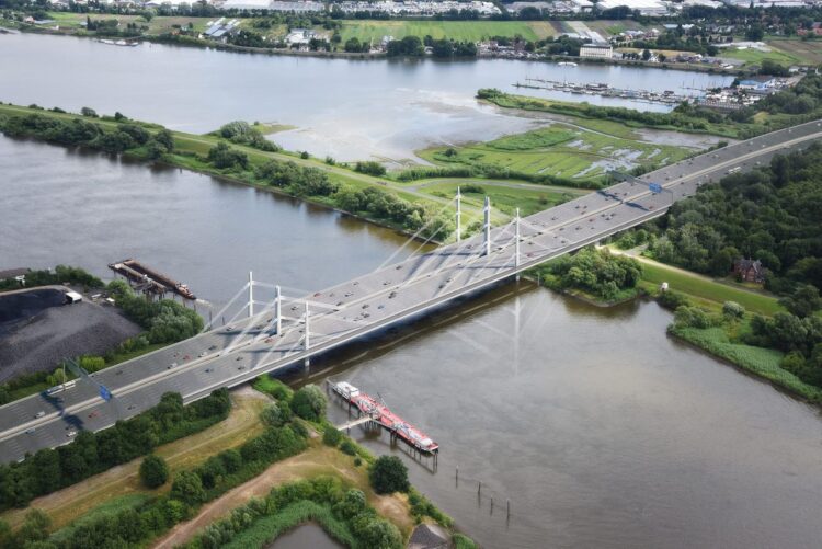 A new cable-stayed bridge spanning the Elbe will carry traffic for the A1 Autobahn in Hamburg, Germany – image courtesy of gmp