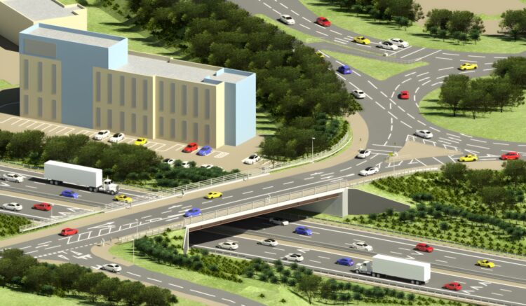 An artist impression of the new A432 Badminton Road Bridge of the M4 motorway near Bristol, England (image courtesy National Highways)