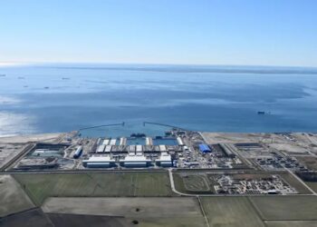 The work harbour at Rødbyhavn is where production of the tunnel elements takes place and from where the elements will be towed out to sea for positioning above the trench on the bottom of the Fehmarnbelt (image courtesy Femern A/S)