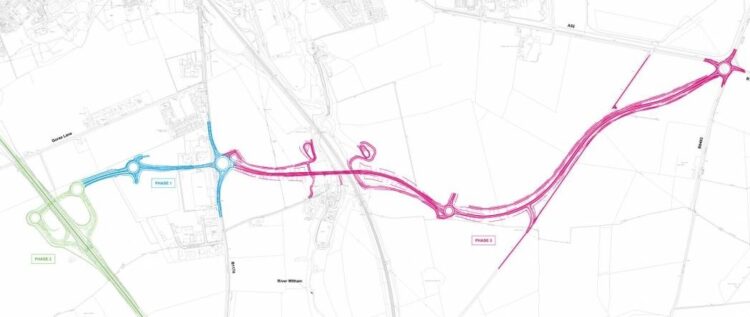 Grantham’s new southern bypass has been delayed further and will cost more – image courtesy of Lincolnshire Country Council