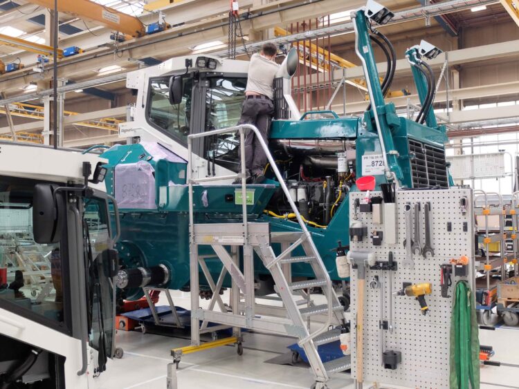 Dozers are built to order on the line at the firm’s factory in Telfs, Austria