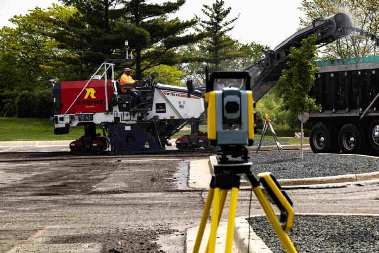 The Trimble SPS930 universal total station provides high-accuracy positioning information for the mill, which is guided by Trimble Roadworks paving-control platform (image courtesy Trimble)
