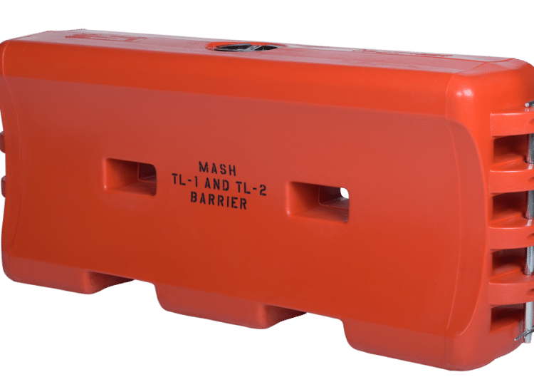 A Water Cable Barrier measures 193cm (76 inches) long, 81.3cm (32 inches) high, and 45.7cm (18 inches) wide.