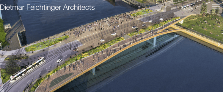 The new structure will have a park-like area of nearly 1,800m² of green space, walkways and viewpoints (image © Gaël Arnaud/Dietmar Feichtinger Architects)