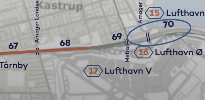 The blue circle marks where expansion will take place in Copenhagen, Denmark (image courtesy Sund & Bælt)